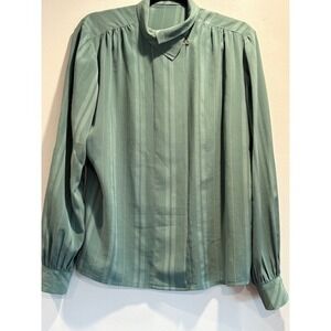 Frede Modell Vintage Green Striped Button Up Collared Blouse Top Size 42